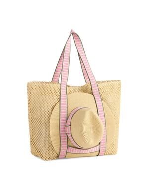 Beach Bag Shiraleah Pink Hat and Tote Set, Natural Dorian Travel Beach Bag Bride